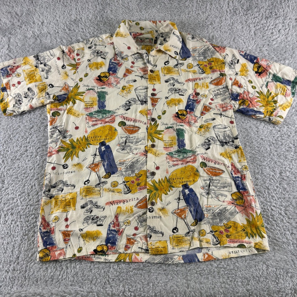 Tori Richard Mens Cocktail Recipe Print Rayon Hawaiian Aloha Shirt Large - Picture 2 of 8